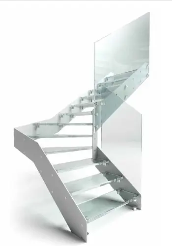 escalera de doble zanca recta con barandilla de vidrio